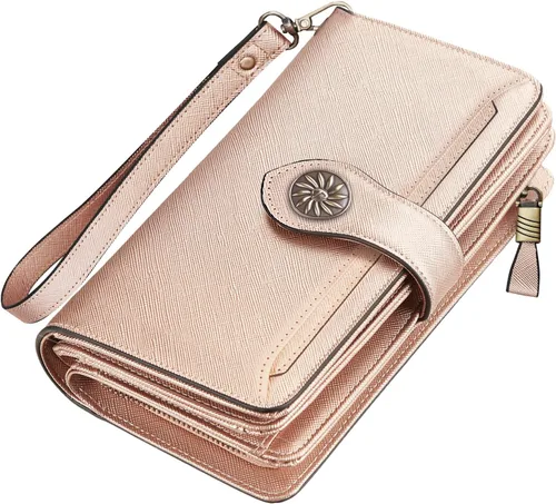 Miniatura 6 de Travelambo Billetera para mujer de gran capacidad con bloqueo RFID de cuero genuino