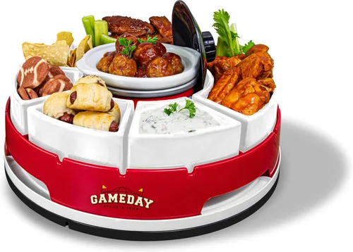 Nostalgia Gameday juego de olla de cocción lenta con calefacción y bandeja giratoria Lazy Susan para servir para fiestas, olla de fondue para salsas