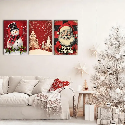 Miniatura 2 de Pennimor Lienzo decorativo para pared de Navidad, juego de 3 marcos de 12 x 16 pulgadas, decoración navideña a cuadros rojos y negros, póster