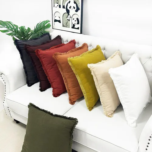 Miniatura 5 de Juego de 2 fundas de almohada decorativas marrones de 18 x 18 pulgadas, fundas de almohada modernas de granja con borlas de flecos, suaves