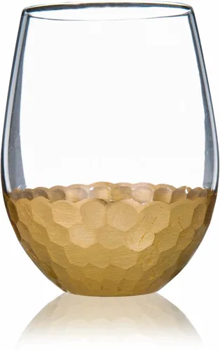 Miniatura 4 de Copas de vino sin tallo, juego de 2, 18 onzas, diseño de panal dorado