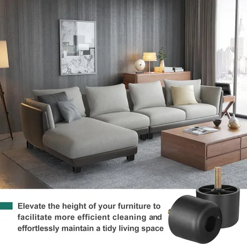 Miniatura 5 de 4 patas de plástico para muebles de 1-1/2 pulgadas, patas de sofá negras, patas redondas para muebles, patas de repuesto para sofá con tuercas