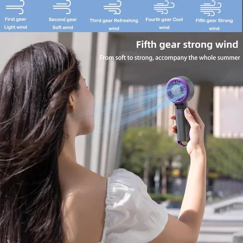 Miniatura 3 de Ventilador turbo portátil de mano, mini ventilador plegable, ventiladores pequeños, colgar el cuello, batería recargable, 5 ajustes de velocidad