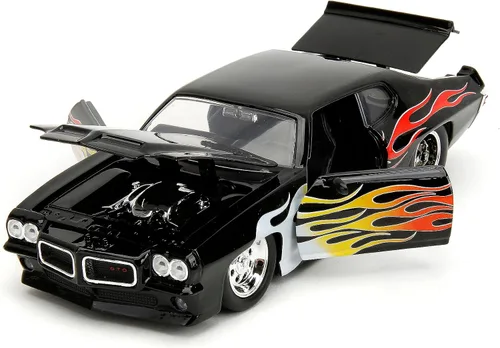 Miniatura 6 de Jada Big Time Muscle 1:24 1971 Pontiac GTO - Coche fundido a presión, juguetes para niños y adultos (llamas negras)