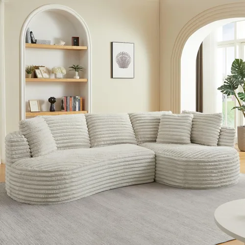 Miniatura 19 de KEVINSPACE Sofá curvo de 101 pulgadas, 4 asientos, moderno sofá de tela boucle de lujo, sofás de respaldo curvado de mediados de siglo, moderno