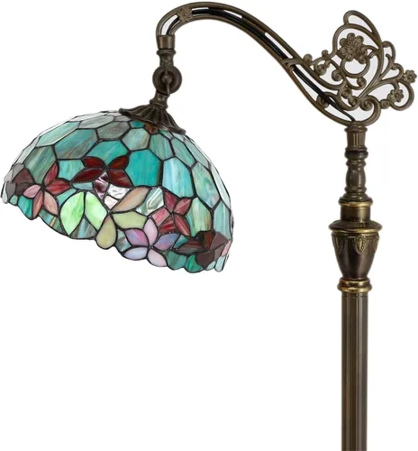 Miniatura 16 de Tiffany - Lámpara de pie con vitrales, 18.88 x 12 x 67 pulgadas, joyería rosa Luz de lectura antigua de cuello de cisne arqueado ajustable