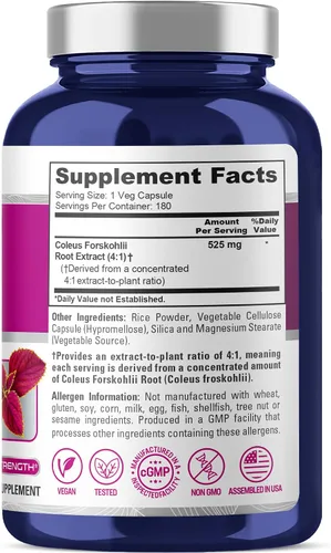 Miniatura 2 de NusaPure Forskohlii Cápsulas, 525 mg, 180 cápsulas vegetales (sin OMG, veganas)