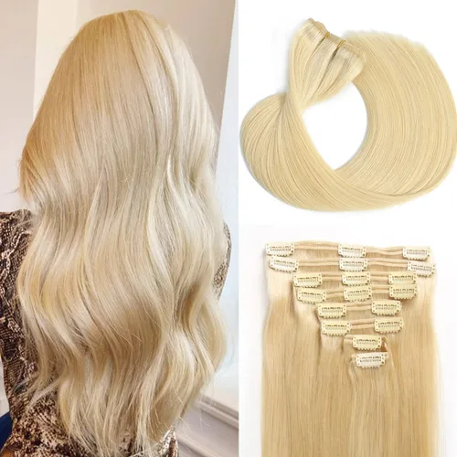 Miniatura 8 de Extensiones de cabello humano con clip, de 18 pulgadas, 8 piezas, color negro azabache, extensiones de cabello humano real para mujer, extensiones