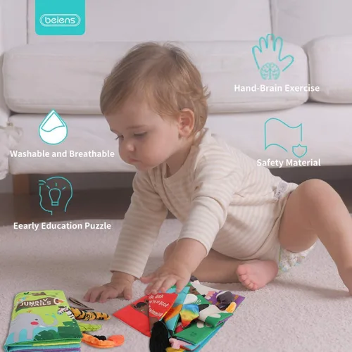Miniatura 7 de beiens Juguetes para bebés, libros suaves y arrugados de tela para tacto y tacto, juguetes para bebés de 0-3-6-12-18 meses, juego de regalos de baby