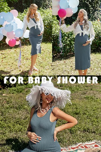 Miniatura 4 de Ekouaer Vestido de maternidad para mujer, de punto acanalado, sin mangas, con abertura lateral, vestido ajustado para embarazo, tallas S-XXL