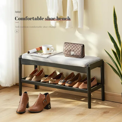 Miniatura 7 de STDDRE Banco para Zapatos de Entrada de Bambú de 2 Niveles Estante para Zapatos con Asiento Acolchado con Cojín, Organizador de Banco para Zapatos
