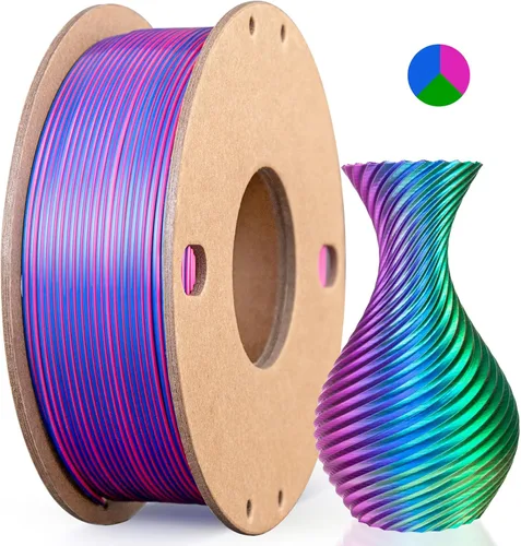 Miniatura 15 de Filamento de seda PLA para impresora 3D Filamento de seda PLA de triple color 1.75mm Filamento para impresión 3D Compatible con la mayoría de Tri