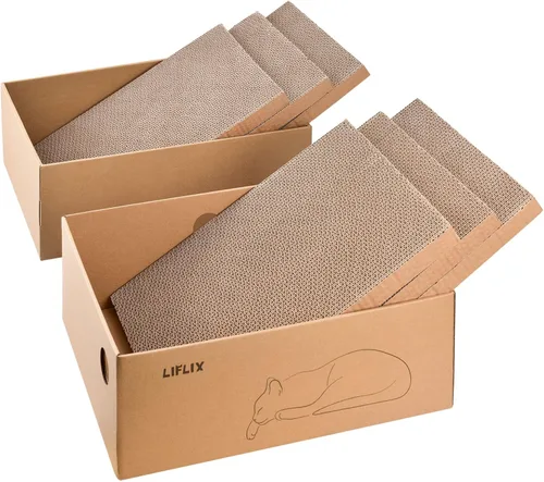 LIFLIX Rascador de cartón para gatos con 2 cajas, 6 almohadillas reversibles para arañazos en caja rascador grande para gatos, 17.1 pulgadas x 13.2
