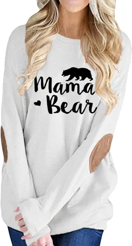 ALBIZIA Sudadera de manga larga para mujeres, estampada con diseño impreso en inglés Mama Oso Sudadera con capucha