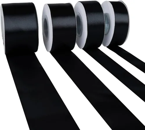 Miniatura 4 de Craft County - Cinta de satén de doble cara de 1 pulgada - Negro - 25 yardas (75 pies) - Ideal para proyectos de manualidades, envoltura, bodas