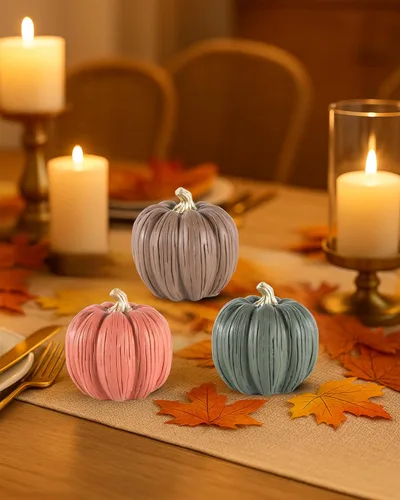 Miniatura 6 de GoGnome Juego de 3 mini calabazas de resina – Decoración de mesa de cosecha de otoño pintadas a mano en marrón, naranja y verde, decoración de otoño
