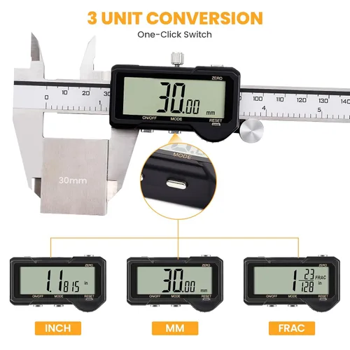 Miniatura 6 de HARDELL - Calibre digital de 6 pulgadas, pinzas recargables con ajuste de reinicio de una tecla, conversión de pulgadas/mm/fracción, pantalla LCD