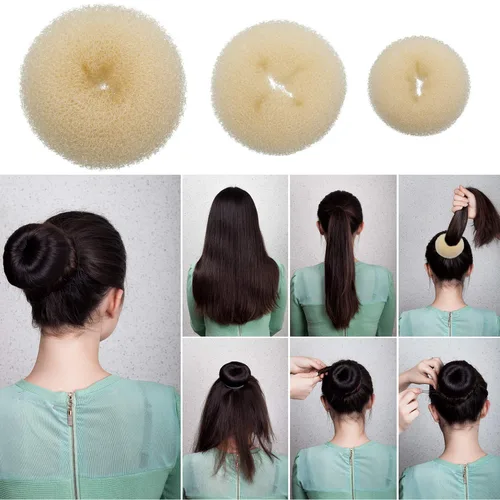Miniatura 5 de WILLBOND Juego de moldeador de moño, 3 donas para el cabello, 2 marcadores de moño, 4 herramientas de cola de caballo, 10 pines y 2 bandas