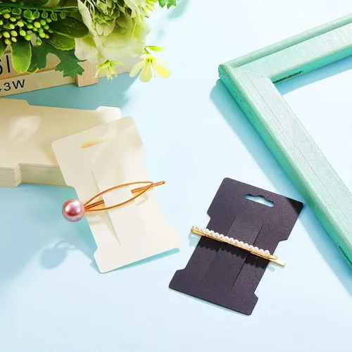 Miniatura 4 de Outus 120 tarjetas de exhibición de pinzas para el cabello, 2.4 x 3.9 in, papel de estraza rectangular, tarjetero para lazos para el pelo, pasadores