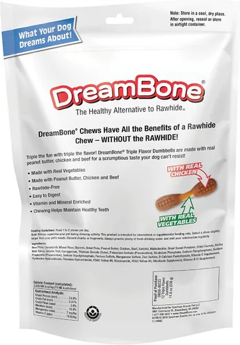 Miniatura 2 de DreamBone Mancuernas de triple sabor, dale a tu perro un masticable hecho con pollo y verduras reales