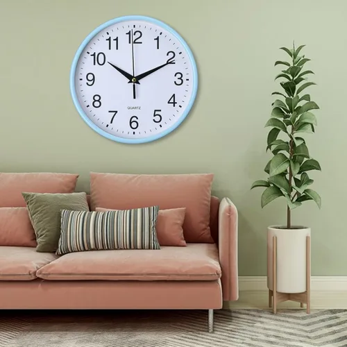 Miniatura 7 de Reloj de pared redondo azul moderno, funciona con pilas, fácil de leer, 7.9 in de diámetro