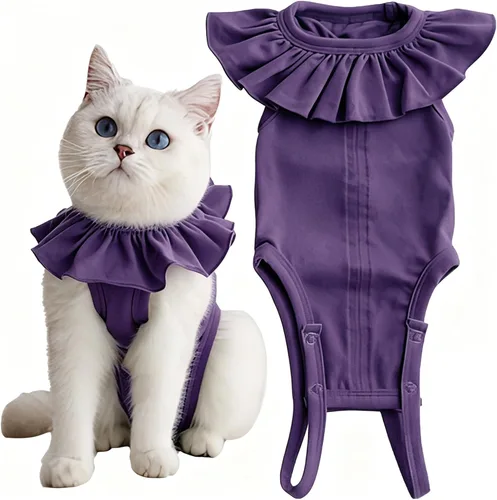 Miniatura 10 de Traje de recuperación para gatos para heridas abdominales y enfermedades de la piel, camisa quirúrgica transpirable de recuperación después