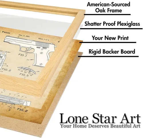 Miniatura 5 de Lone Star Art Sig Sauer 226 - Impresión de patente de pistola enmarcada de 11 x 14 pulgadas para pared, póster de pistola de cueva de hombre, regalo