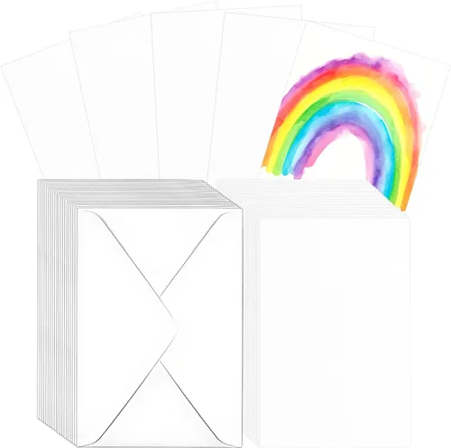 50 juegos de tarjetas de acuarela pura con sobres, tarjetas de papel de acuarela de algodón de 140 libras/300 GSM, utilizadas para arte y pintura,