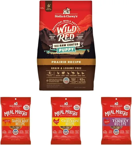 Stella & Chewy's Wild Red - Alimento seco para perros con recubrimiento crudo + mezcladores de comida liofilizados, paquete variado de muestra
