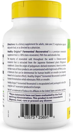 Miniatura 2 de Healthy Origins Resveratrol (Trans-Resveratrol), 300 mg - Suplementos nutricionales de resveratrol europeos - Suplemento antioxidante vegano, sin