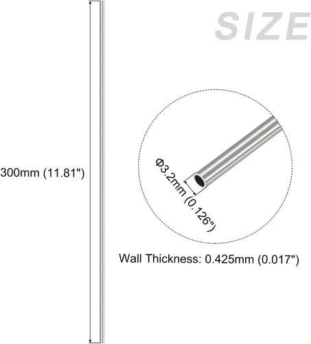 Miniatura 2 de METALLIXITY Tubo de acero inoxidable 304 (0.126 in de diámetro x 0.017 in de pared T x 11.811 in de largo), 2 piezas, tubo recto - para muebles
