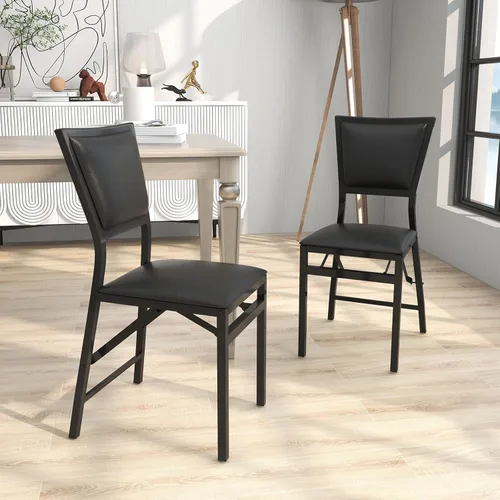 Miniatura 2 de Giantex Juego de 2 sillas plegables de comedor con asientos acolchados, marco de metal resistente, protectores de suelo, diseño de ahorro