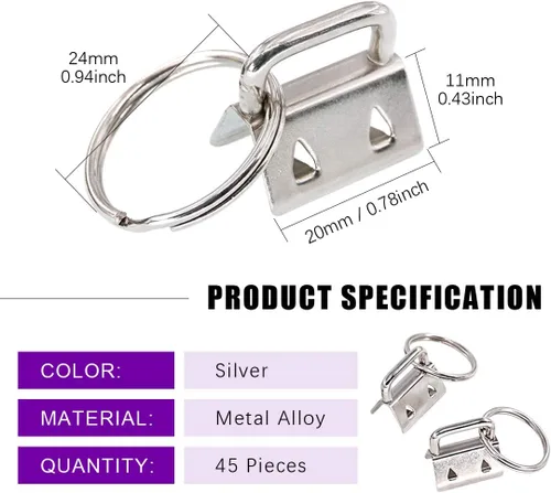 Miniatura 3 de Swpeet 45 piezas de accesorios plateados para llavero de 4/5 pulgadas con mordazas curvadas
