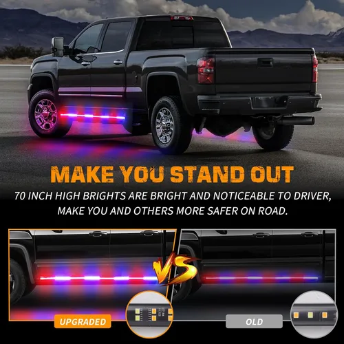 Miniatura 2 de XRIDONSEN 2 piezas de 70 pulgadas de luces de emergencia para camiones y policía, tira de luces de estribo de 864 LED, luces rojas y azules Rojo/Azul