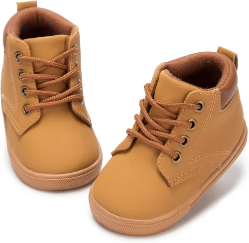 Casazoe Botas casuales de cuero para niños y niñas, zapatos de vestir para exteriores, con cordones, suela de textura antideslizante, mocasines para