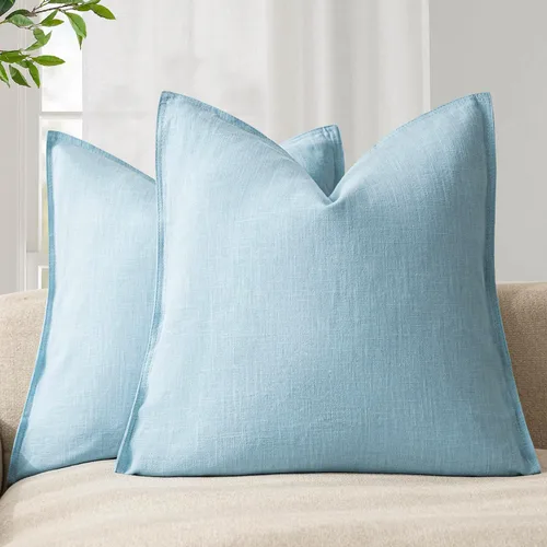 Miniatura 86 de Foindtower Paquete de 2 fundas de almohada decorativas de lino y liso, funda de cojín decorativa suave, estilo bohemio campestre para silla, sofá