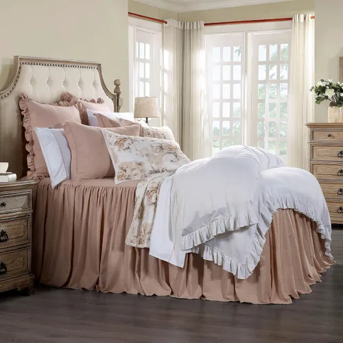 Miniatura 4 de HiEnd Accents Luna - Juego de ropa de cama de lino lavado de 3 piezas con falda con volantes y fundas de almohada, tamaño King, romántico