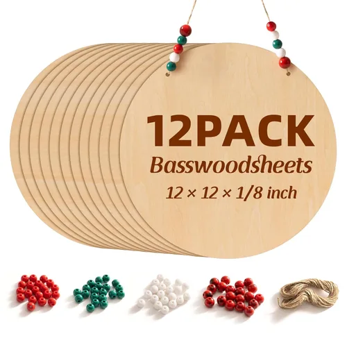 Miniatura 26 de Paquete de 12 hojas de tilo Rowood, 12x12x1/8pulgadas, tilo de 3mm para corte láser, kits de manualidades para adultos, tablero de madera