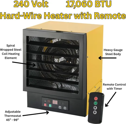 Miniatura 9 de Dura Heat EWH5510 - Calentador de aire eléctrico forzado con control remoto 17,060 Btu, amarillo, grande