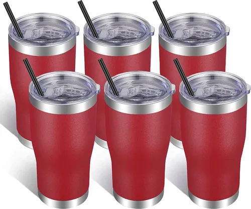 Miniatura 25 de VEGOND Vaso de acero inoxidable de 20 onzas con tapa y pajita, aislado al vacío, taza de café de viaje de doble pared (negro, paquete de 6)