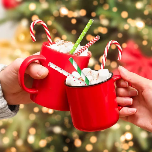 Miniatura 3 de 500 pajitas de papel de Navidad, 8 estilos, desechables, rojo y verde, rayas cheurón, bicolor, rayas, lunares, mezcla de pajitas para suministros