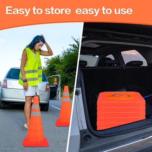 Miniatura 5 de Paquete de 3 conos de seguridad plegables de tráfico de 18 pulgadas, conos de estacionamiento con collares reflectantes, conos de seguridad naranjas