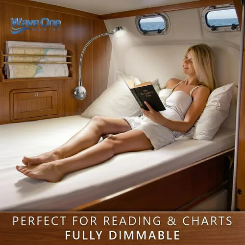 Miniatura 5 de Wave One Marine Luz de lectura LED de cuello de ganso de doble color Flexible atenuable para velero, cabina, pared, mapa, barco, yate, RV, Negro