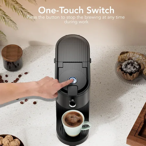 Miniatura 3 de COWSAR Cafetera de una sola porción, cafetera 2 en 1 para cápsulas K-CUP y café molido, tamaños de preparación ajustables de 6 a 14 onzas, depósito