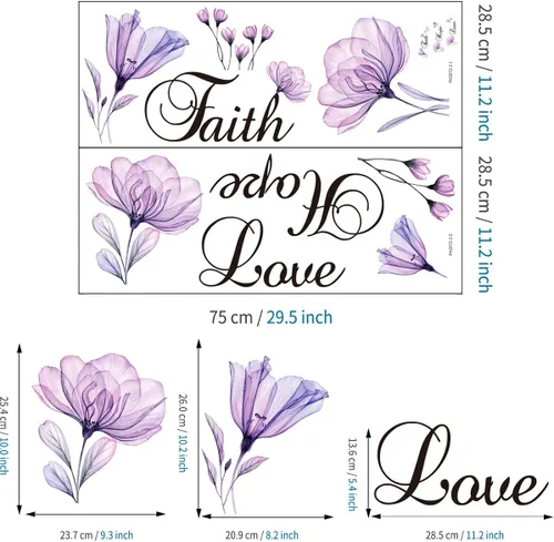 Miniatura 5 de Lchen Faith Hope Love - Adhesivo decorativo para pared, diseño de flores de lirio morado, decoración de fondo para el hogar, adhesivo de arte
