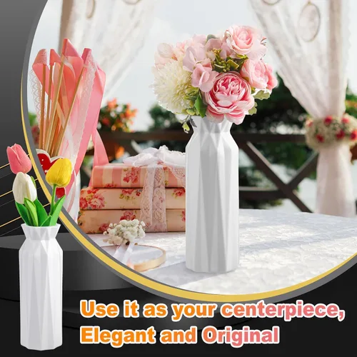 Miniatura 5 de Thyle 20 jarrones de plástico para flores, florero de plástico blanco con aspecto de cerámica, jarrones de plástico para centros de mesa, jarrones