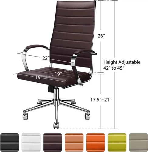 Miniatura 3 de Silla de oficina marrón con reposabrazos, silla giratoria ajustable en cuero vegano duradero, silla de escritorio ergonómica para respaldo adicional