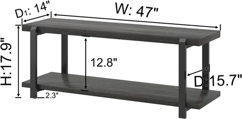 Miniatura 2 de FOLUBAN Banco de almacenamiento de zapatos de 47 pulgadas, banco de entrada de madera rústica y metal para pasillo, puerta delantera, zapatero