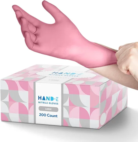 Miniatura 10 de Hand-E Touch - Guantes desechables de nitrilo rosa, para esteticista, técnico de uñas, tinte y estilista de cabello, guantes de limpieza
