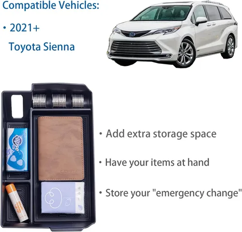 Miniatura 4 de TOPINSTALL Organizador de consola central compatible con accesorios para Toyota Sienna 2021-2026, caja de apoyabrazos, bandeja de almacenamiento